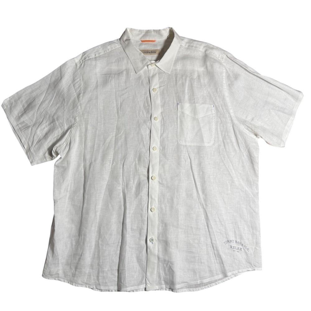 Tommy Bahama Relax Mens White 100% Linen Short Sleeve Button Down Shirt‎ XXL